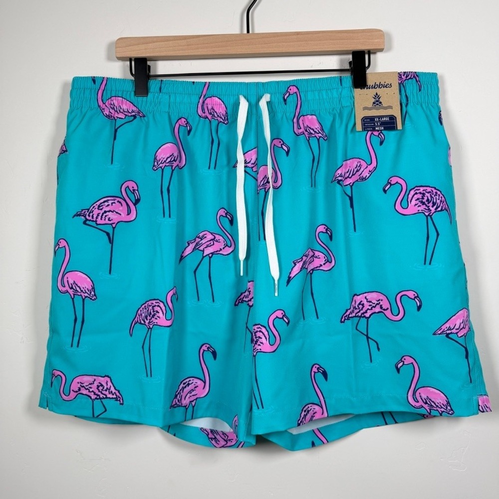 Chubbies The Beach Retreats 5.5" Classic Swim Trunk XXL Teal Pink Flamingo NWT